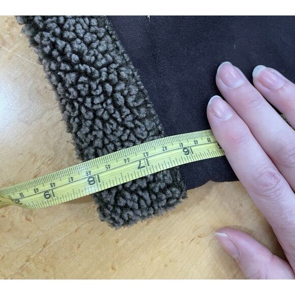 LL Bean Faux Suede Brown Shearling Sherpa Coat Lined Coat Women's Petite Large - Picture 12 of 12